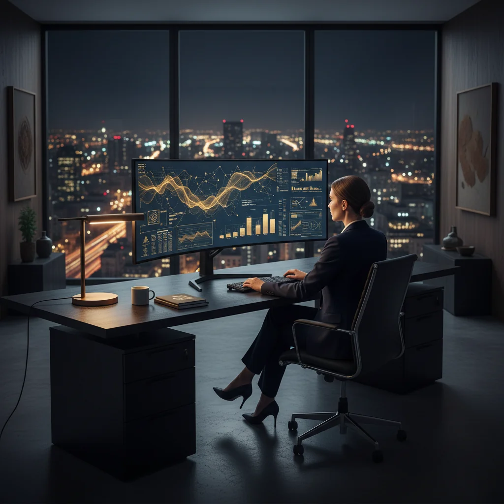 Executive reviewing AI-powered business intelligence