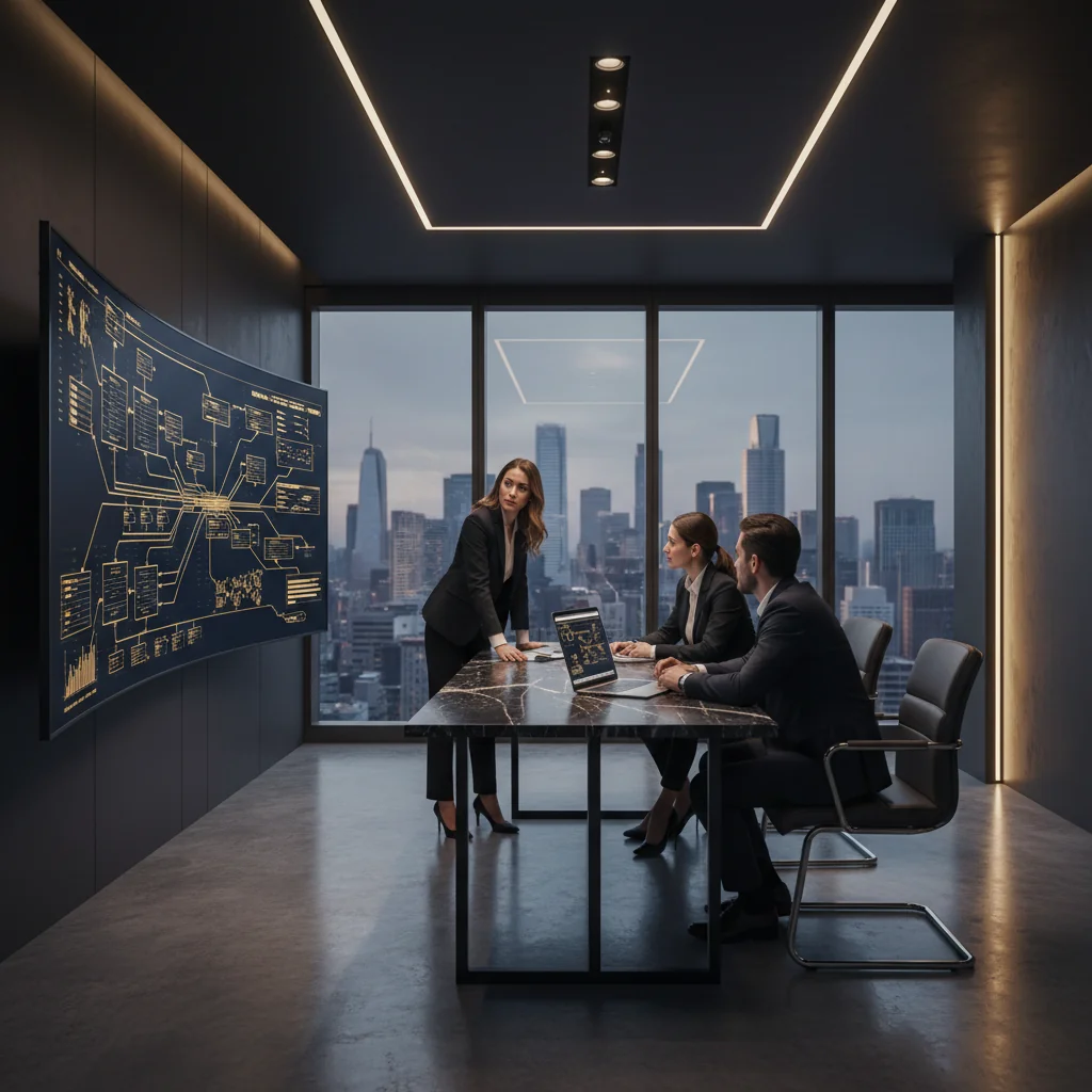 Business team collaborating with AI-powered systems